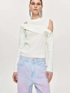 Source Unknown Vêtements-Tricot Drape Decoupe, Blanc
