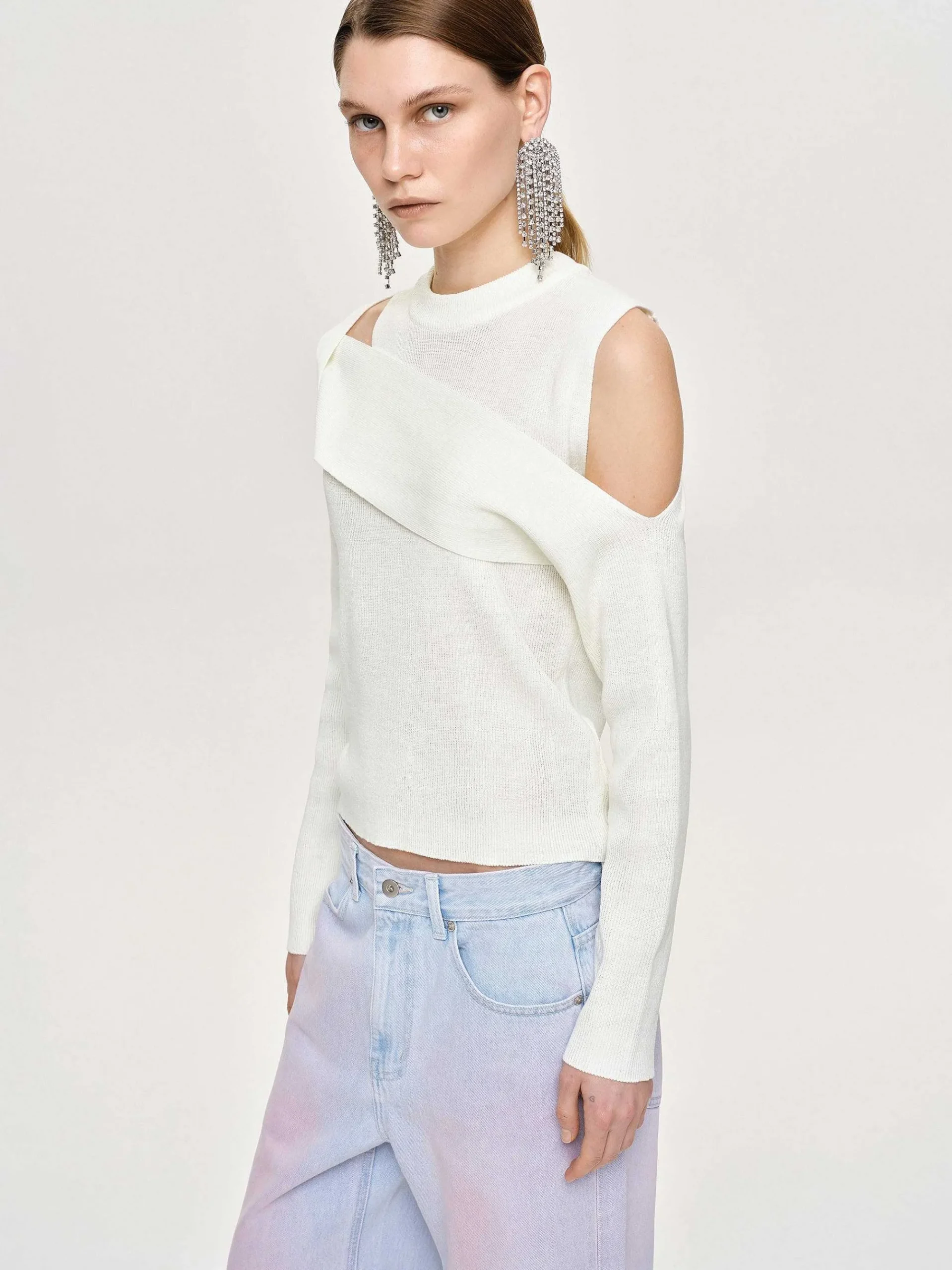 Source Unknown Vêtements-Tricot Drape Decoupe, Blanc