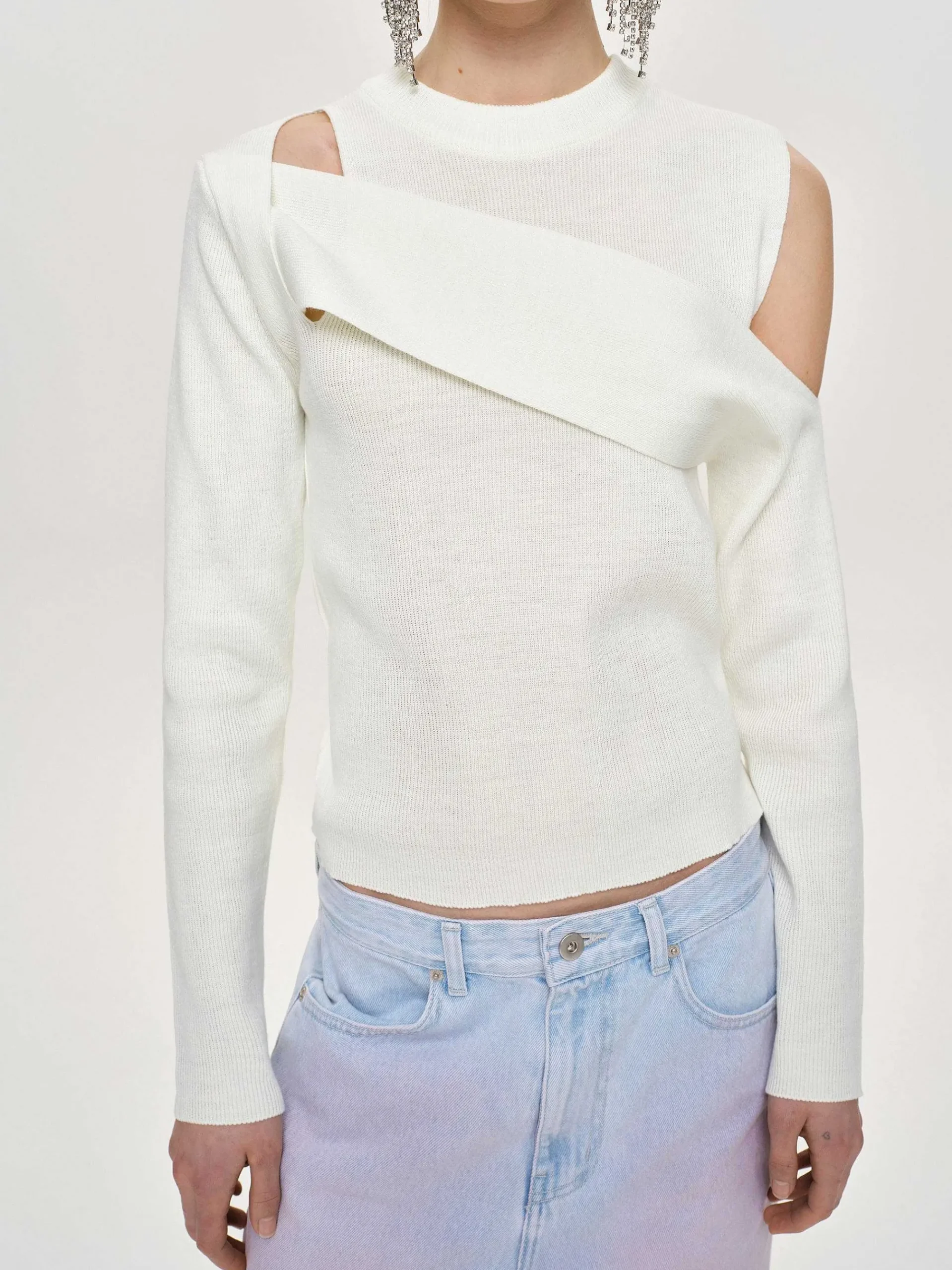 Source Unknown Tricots-Tricot Drape Decoupe, Blanc