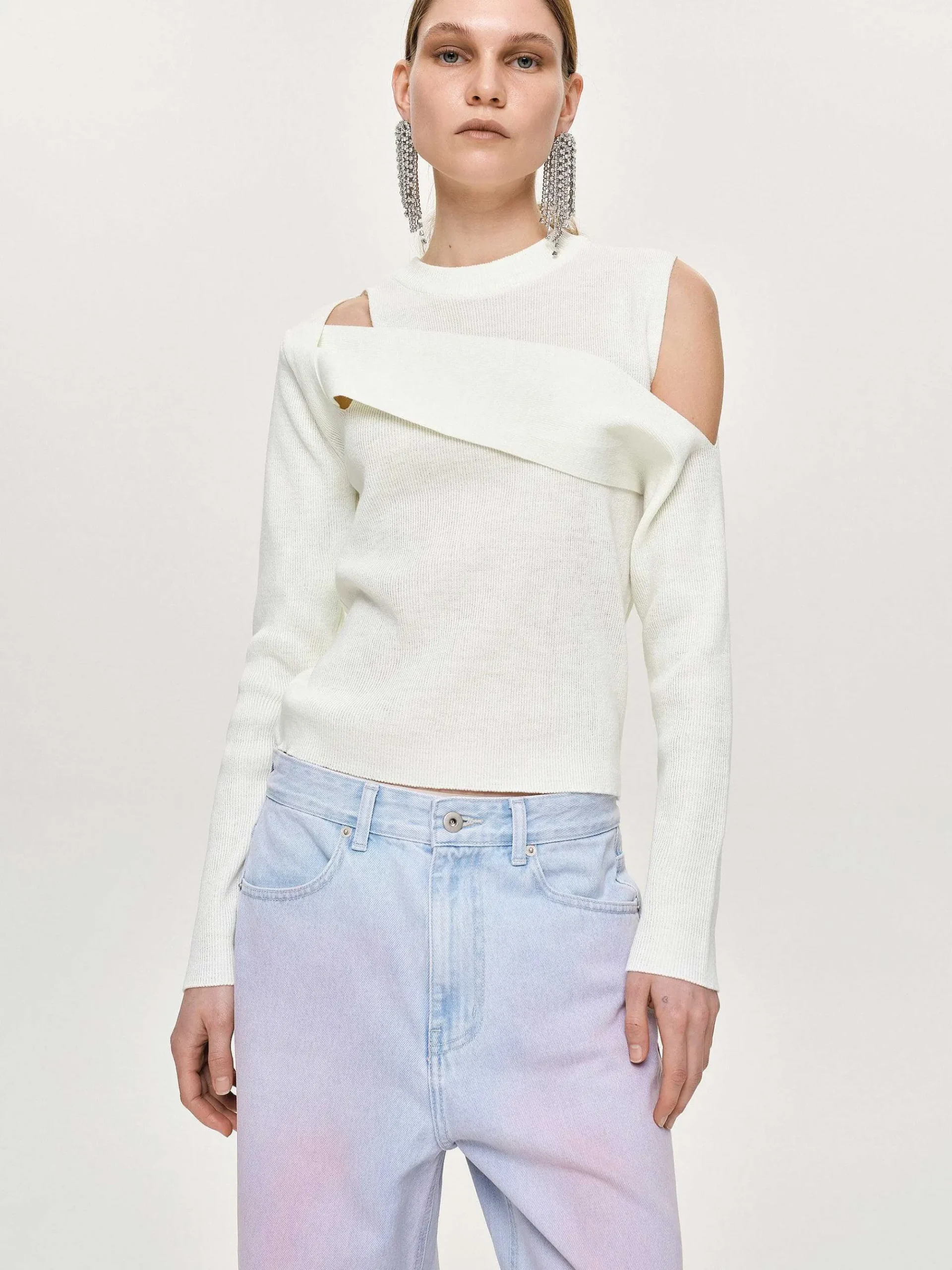 Source Unknown Tricots-Tricot Drape Decoupe, Blanc