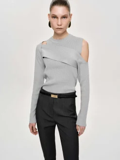 Source Unknown Vêtements-Tricot Drape Decoupe, Gris Taupe