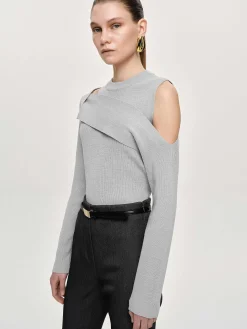 Source Unknown Vêtements-Tricot Drape Decoupe, Gris Taupe