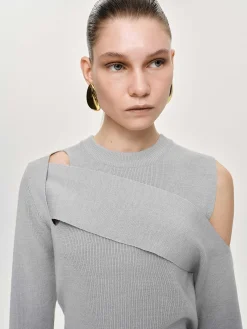 Source Unknown Vêtements-Tricot Drape Decoupe, Gris Taupe