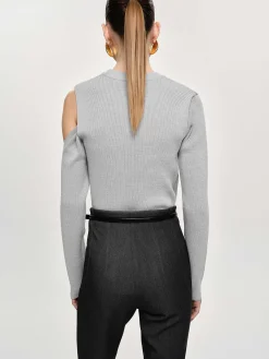 Source Unknown Vêtements-Tricot Drape Decoupe, Gris Taupe