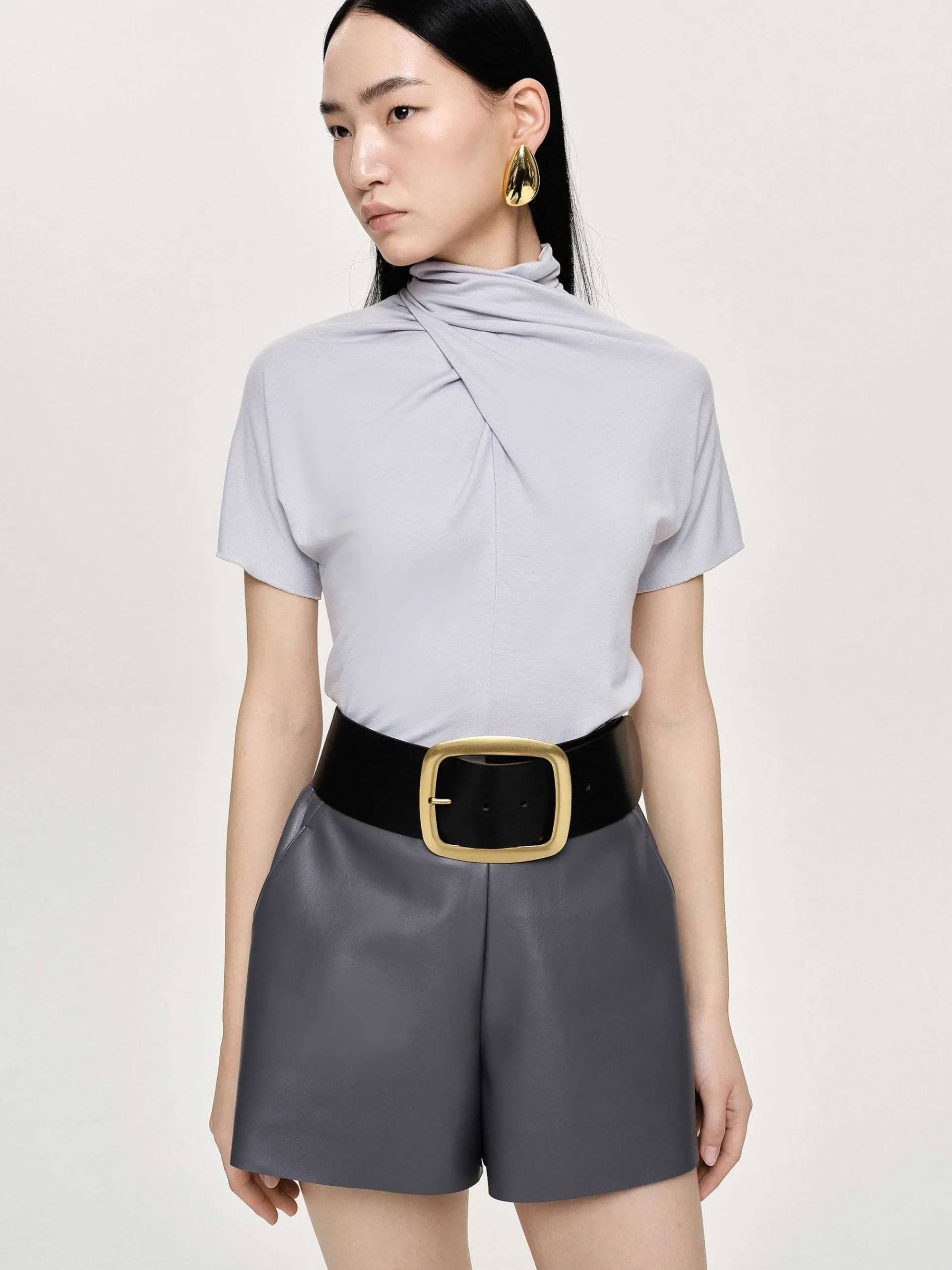 Source Unknown Hauts-T-Shirt A Col Croise Daye, Gris Brume
