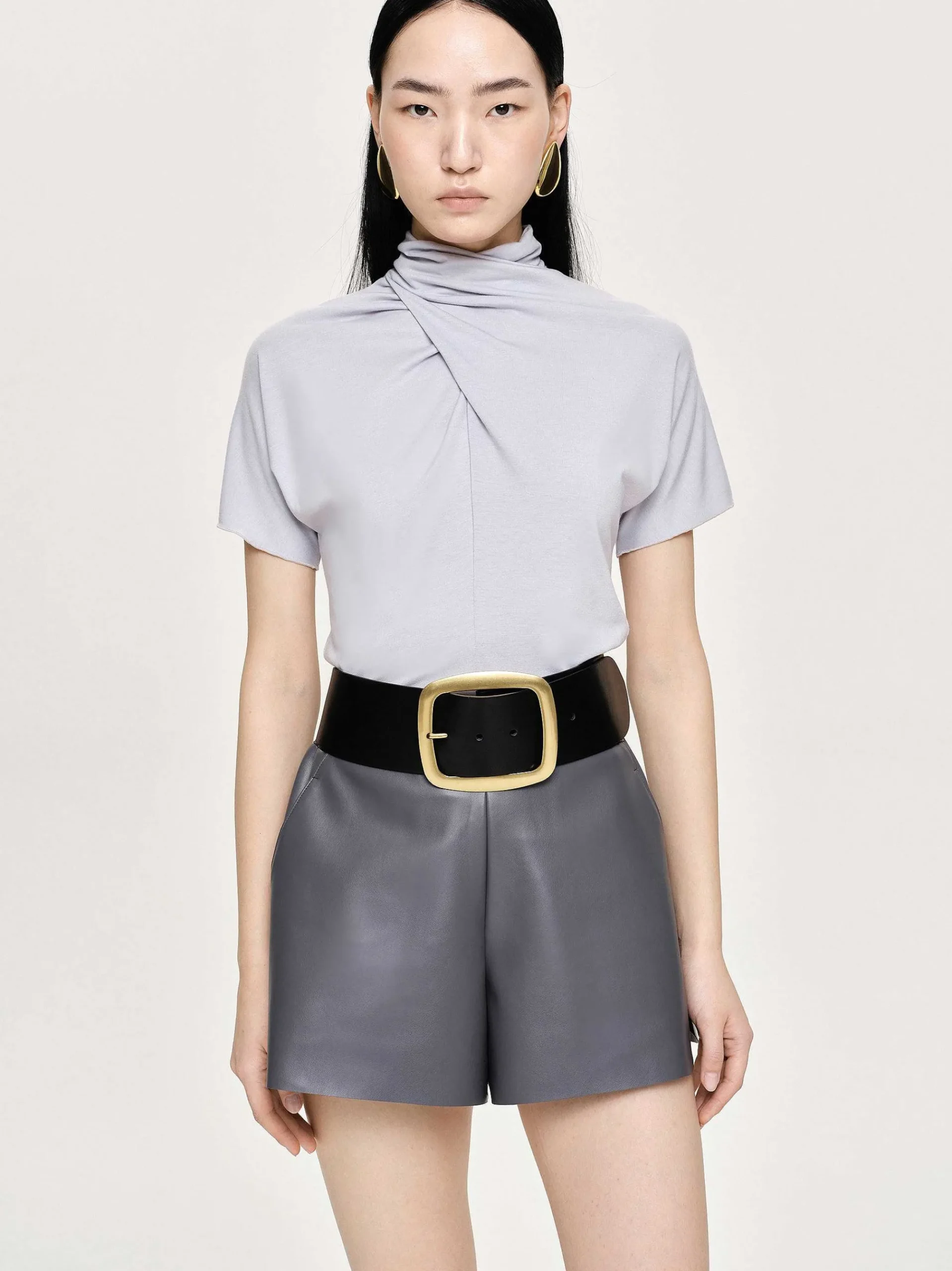 Source Unknown Hauts-T-Shirt A Col Croise Daye, Gris Brume
