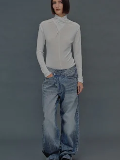 Source Unknown Vêtements-T-Shirt En Laine A Col Croise Daye, Blanc