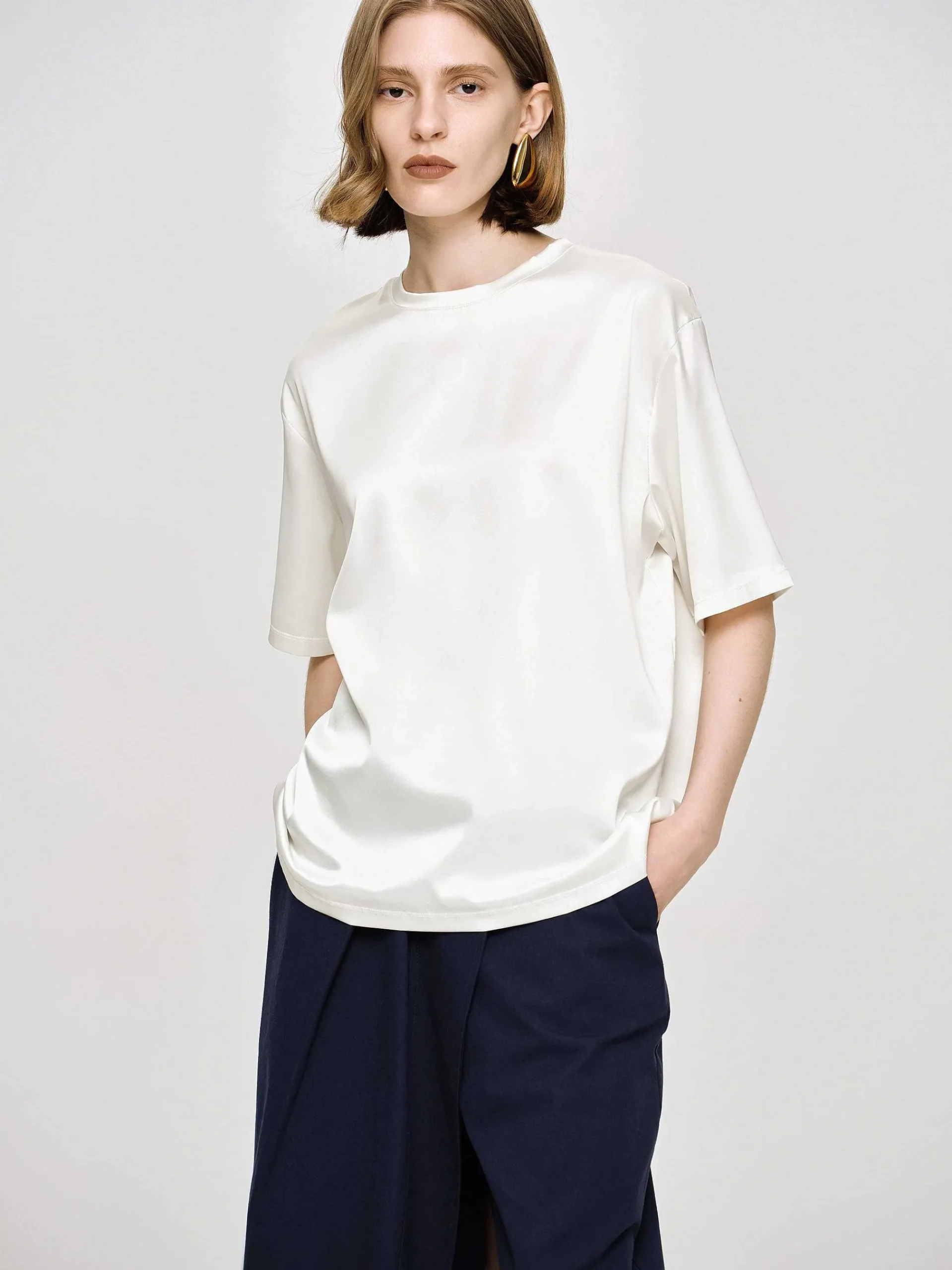 Source Unknown Accessoires-T-Shirt En Satin Soyeux, Blanc
