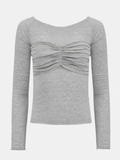 Source Unknown Hauts-T-Shirt Slim En Jersey Bustier, Gris Brume