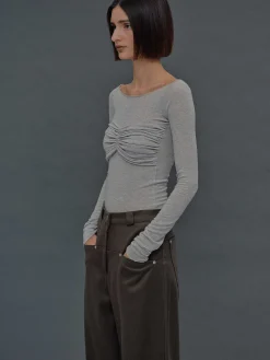 Source Unknown Hauts-T-Shirt Slim En Jersey Bustier, Gris Brume
