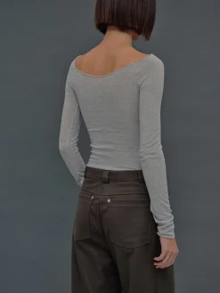Source Unknown Vêtements-T-Shirt Slim En Jersey Bustier, Gris Brume