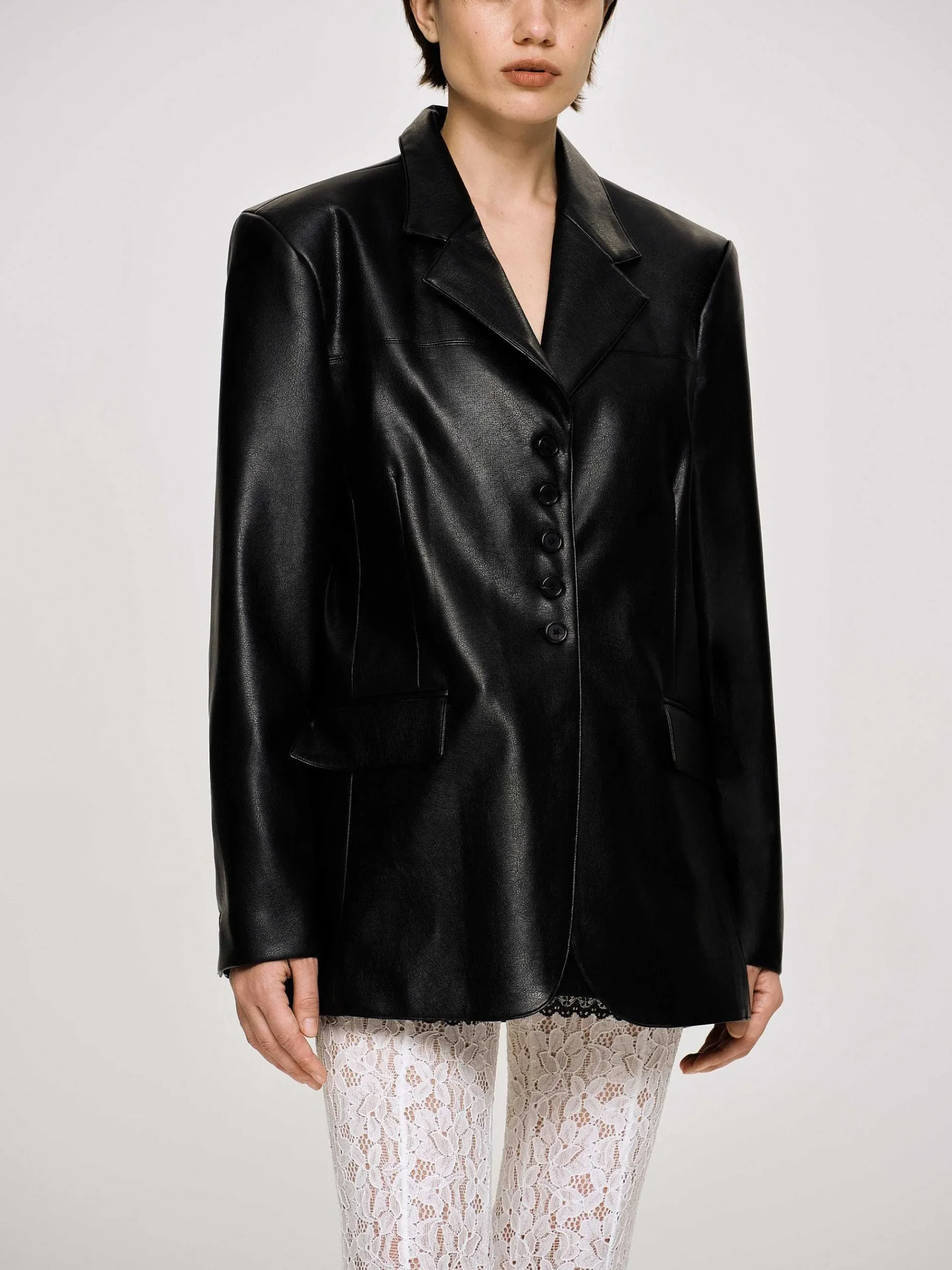 Source Unknown Vêtements-Veste Boutonnee En Similicuir, Noir
