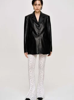 Source Unknown Vêtements D'Exterieur-Veste Boutonnee En Similicuir, Noir