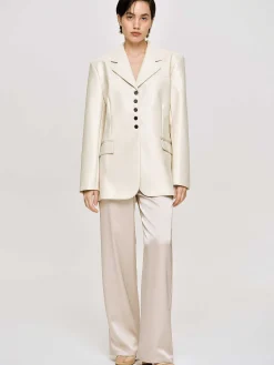 Source Unknown Vêtements-Veste Boutonnee En Simili Cuir, Beige Chaud