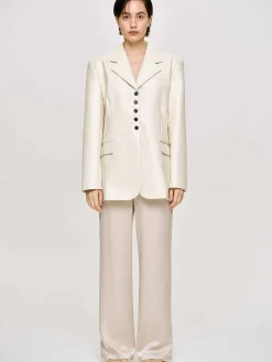 Source Unknown Vêtements-Veste Boutonnee En Simili Cuir, Beige Chaud