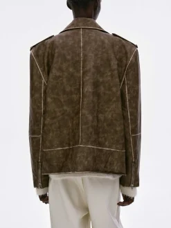 Source Unknown Accessoires-Veste De Motard En Similicuir Bianca, Marron Delave