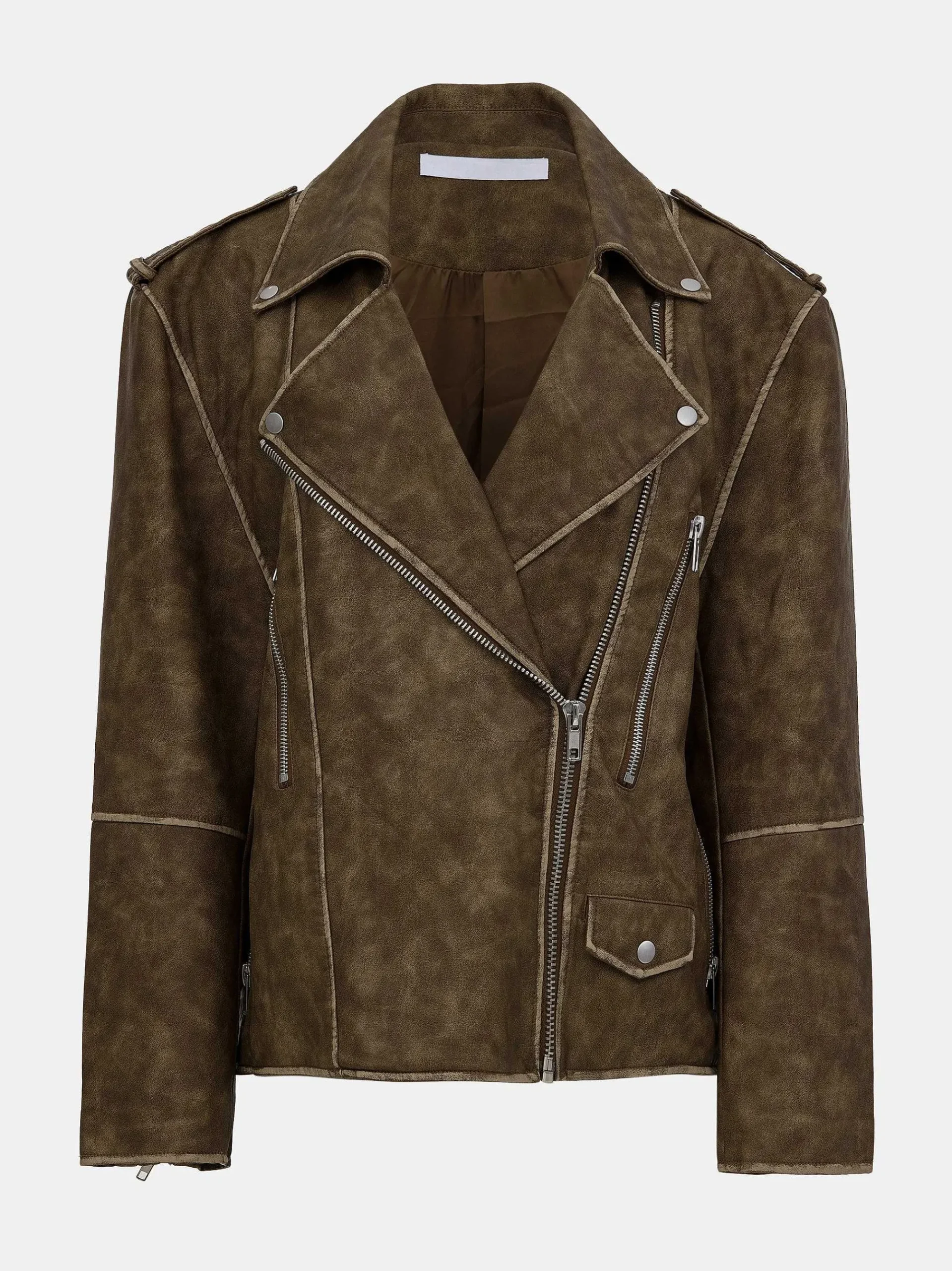 Source Unknown Accessoires-Veste De Motard En Similicuir Bianca, Marron Delave