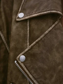Source Unknown Accessoires-Veste De Motard En Similicuir Bianca, Marron Delave