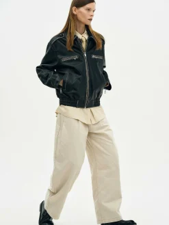 Source Unknown Vêtements-Veste En Cuir Delave, Noir