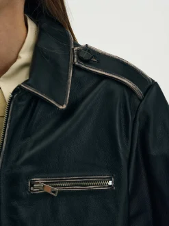 Source Unknown Vêtements D'Exterieur-Veste En Cuir Delave, Noir